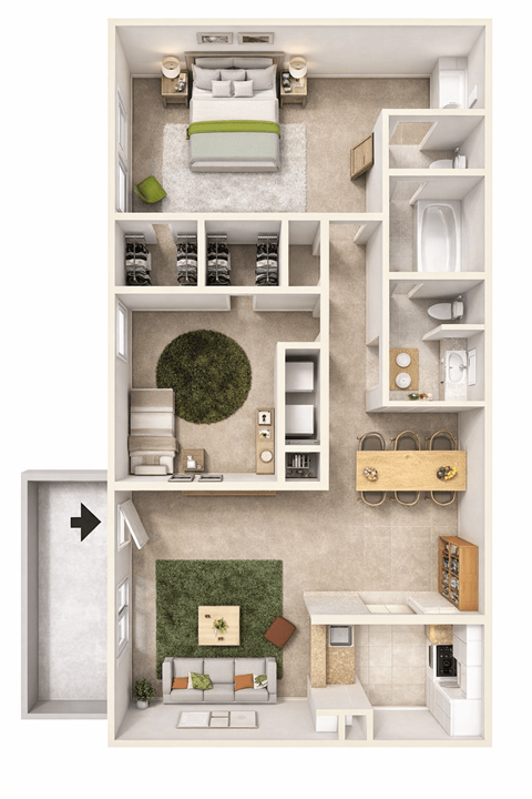 Floor plan for 2 beds, 1.5 baths, 968 sqft